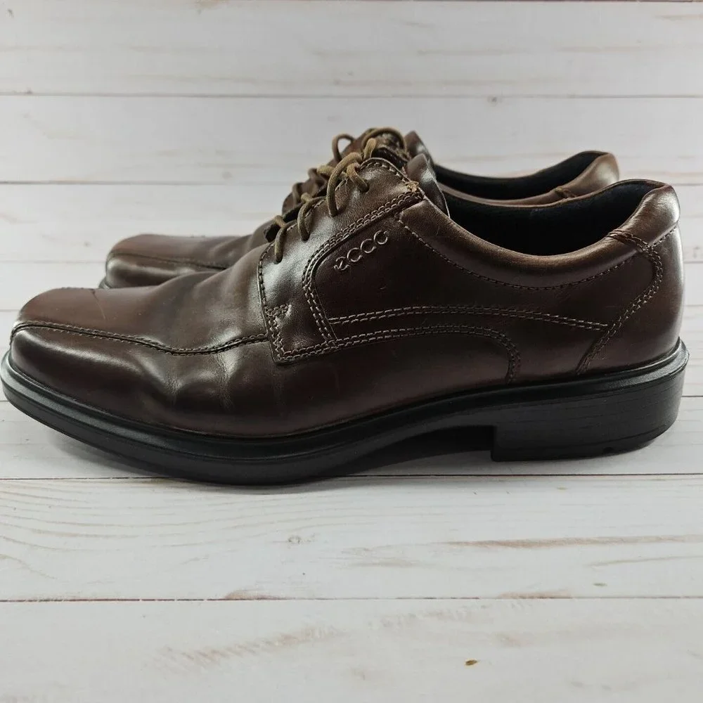 ECCO Helsinki Mens 44 Size 10/10.5 Brown Leather Bike-Toe Oxford‎ Dress Casual